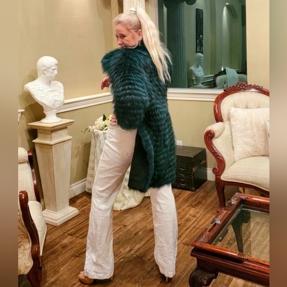Green & Black Knitted Fox Fur Coat NWT - Picture 9 of 17